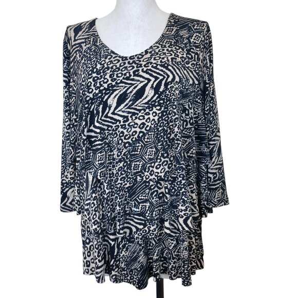 Susan Graver Tunic Top Tiered Layered Animal Print Liquid Knit Womens X Large - Picture 1 of 11